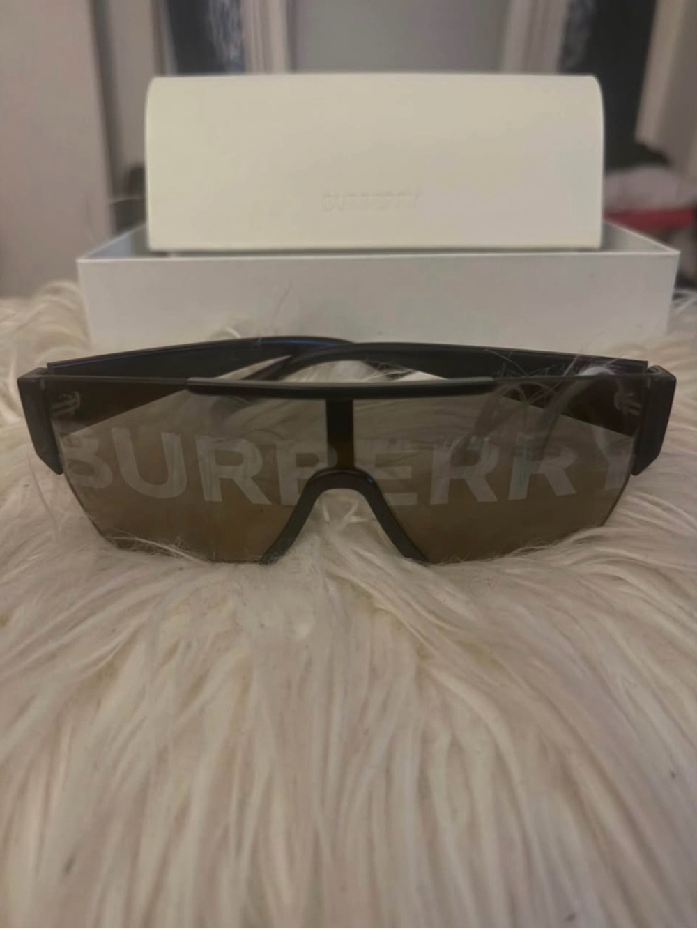 Burberry Black Shield Sunglasses with Brown Gradient Lenses